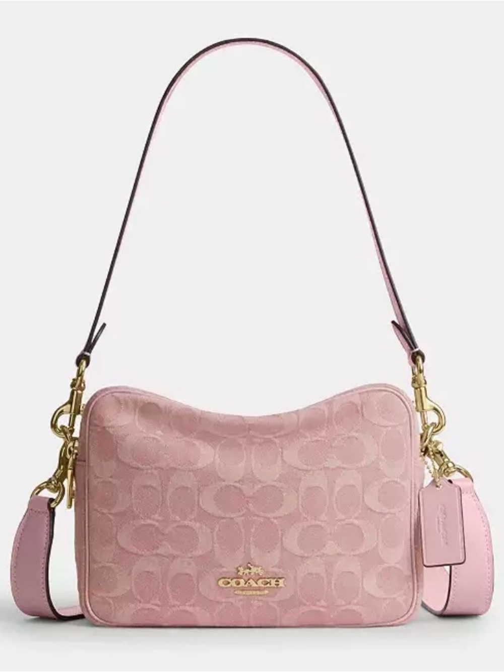 NWT Coach Pink Denim Carey Crossbody Double Zipper